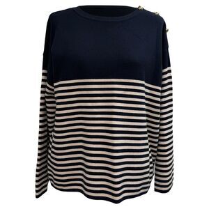 Max Mara Studio Striped Jumper in Navy Blue Viscose